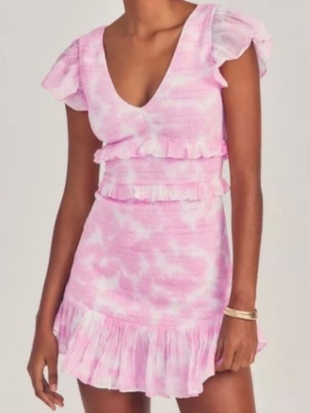 LoveShackFancy Sonora Pink Ruffle Tie-Dye Mini Dress Cottagecore Bubblegum Y2K